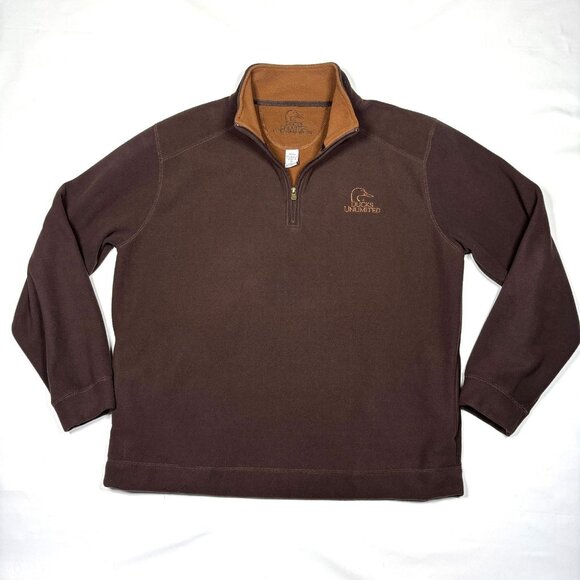 Ducks Unlimited 75th Anniv Brown Embroidered 1/4 Zip Fleece Pullover Mens XL - Picture 1 of 6
